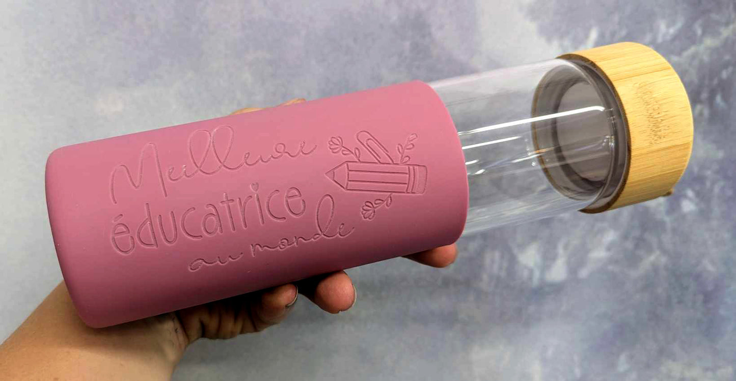 Cadeau pour éducatrice - Bouteille en verre 20 0z - Meilleure éducatrice au monde - Rose