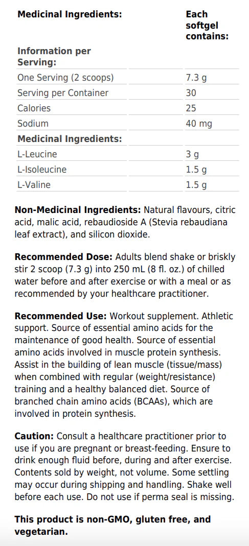 BCAA Poudre Orange et Mangue - Metagenics - 219g