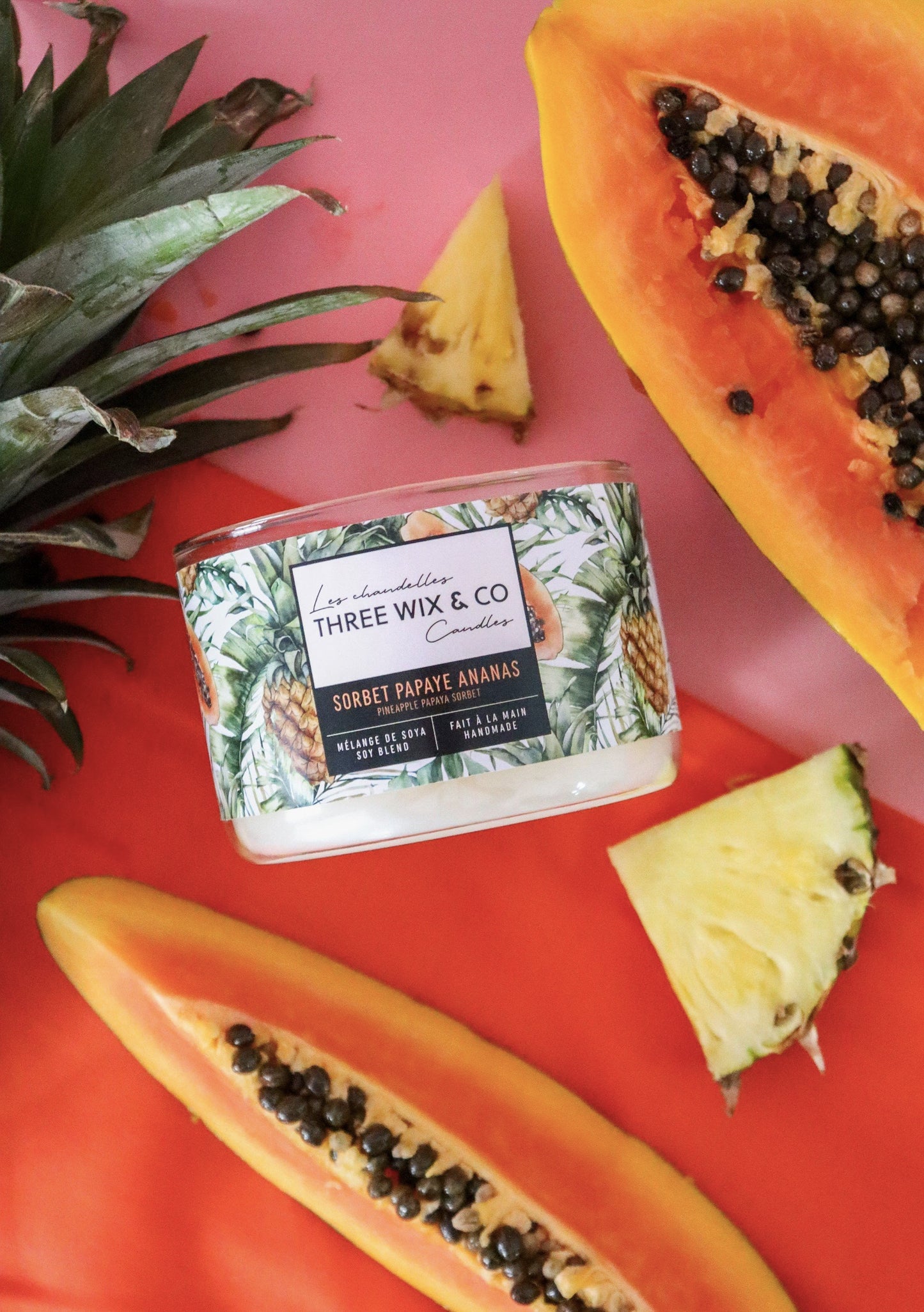 Bougie de soja 3 mèches - Sorbet Papaye Ananas - Three Wix & Co