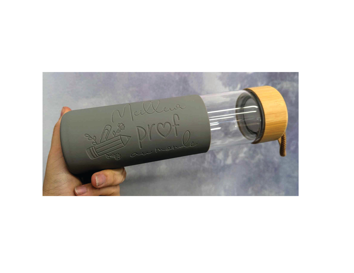 Cadeau pour prof - Bouteille en verre 20 0z. - Meilleur prof au monde - Gris