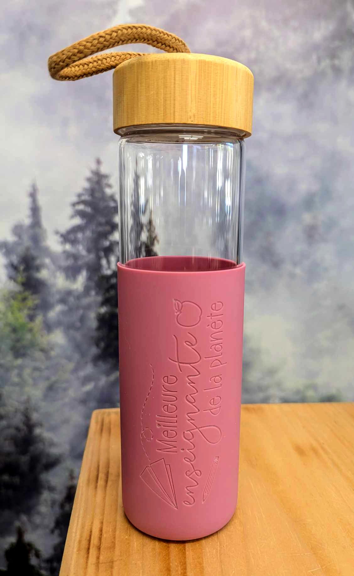 Cadeau pour enseignante - Bouteille en verre 20 0z. - Rose - Meilleure enseignante de la planète!