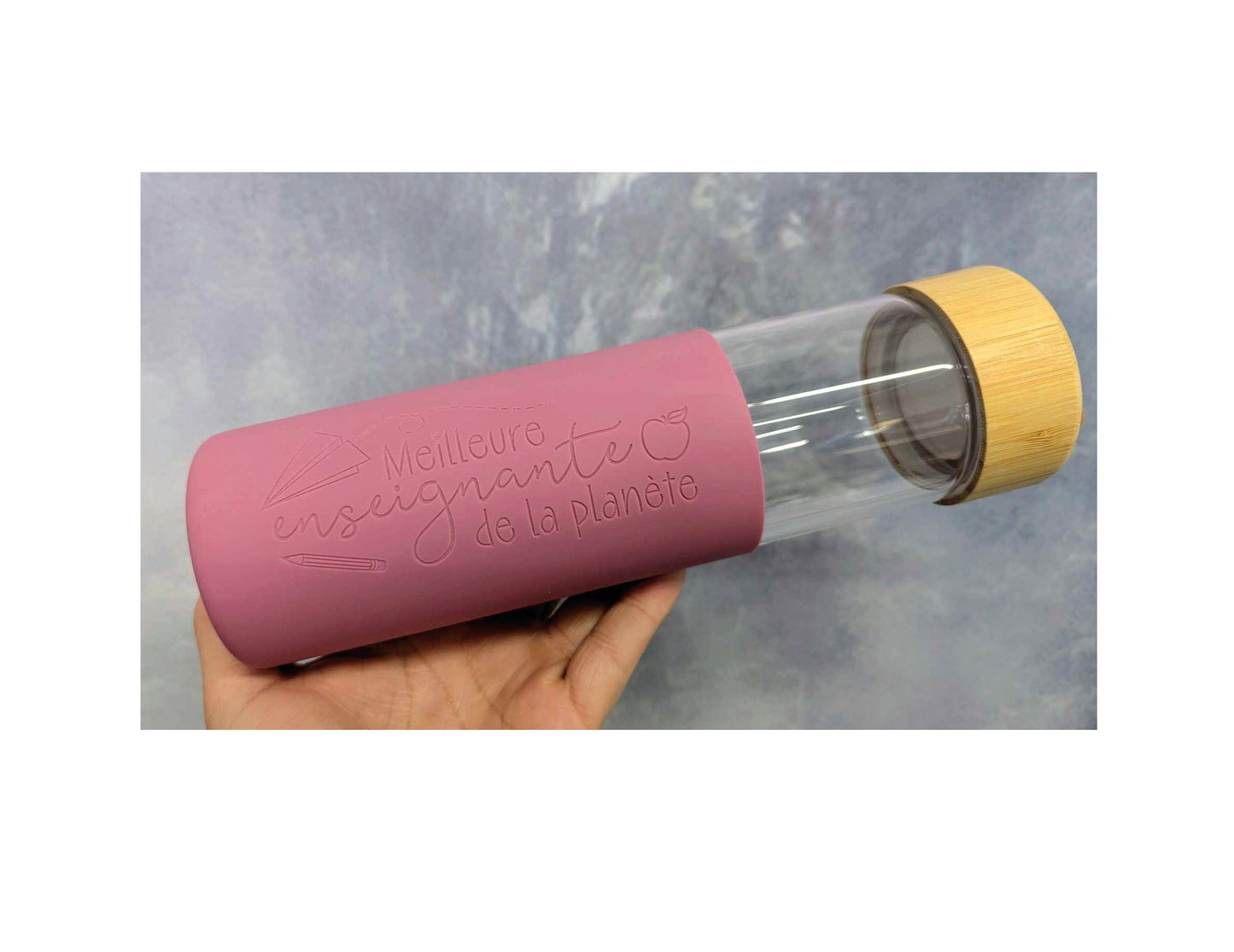 Cadeau pour enseignante - Bouteille en verre 20 0z. - Rose - Meilleure enseignante de la planète!