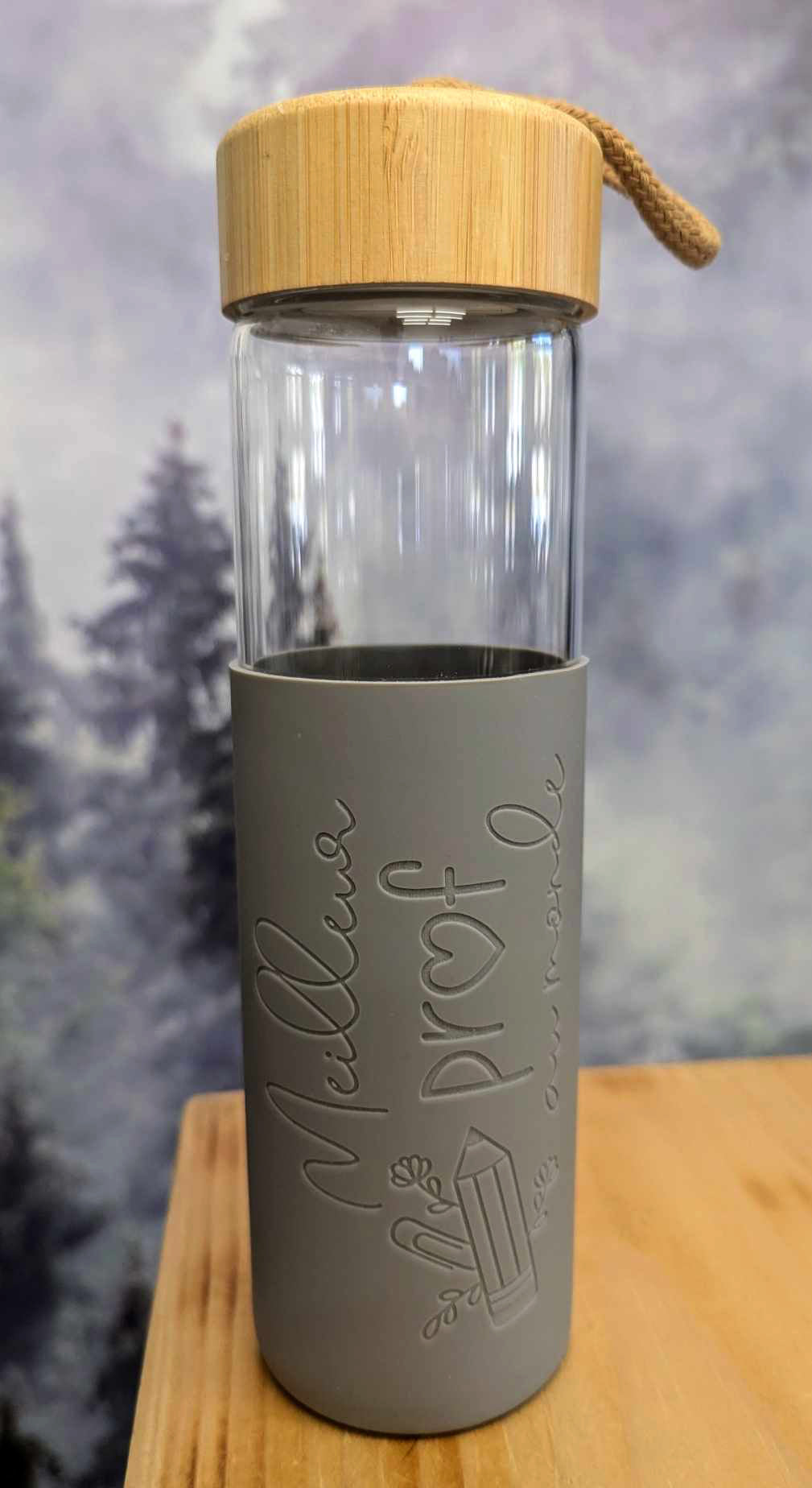Cadeau pour prof - Bouteille en verre 20 0z. - Meilleur prof au monde - Gris
