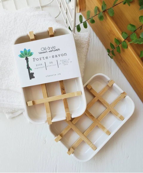 Porte-Savon Blanc, 2 Pièces, Écologique en bambou