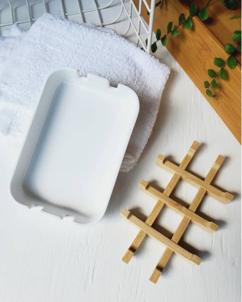 Porte-Savon Blanc, 2 Pièces, Écologique en bambou