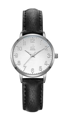 Montre Shengke pour femmes avec bracelet de cuir noir