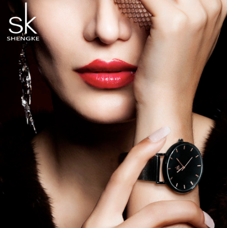 Montre Shengke en mesh noir