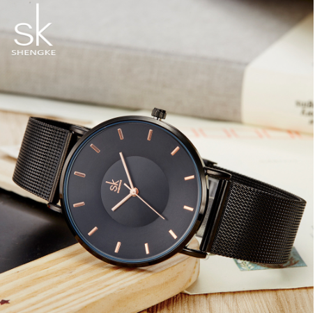 Montre Shengke en mesh noir