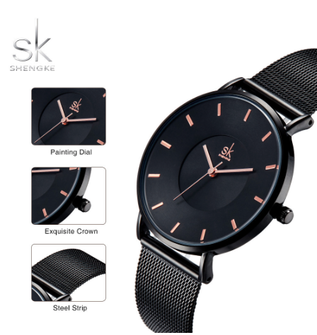 Montre Shengke en mesh noir
