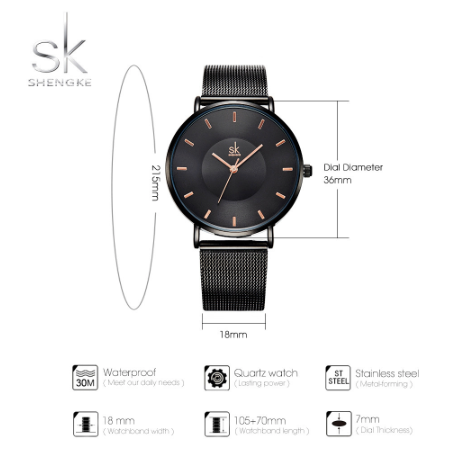 Montre Shengke en mesh noir