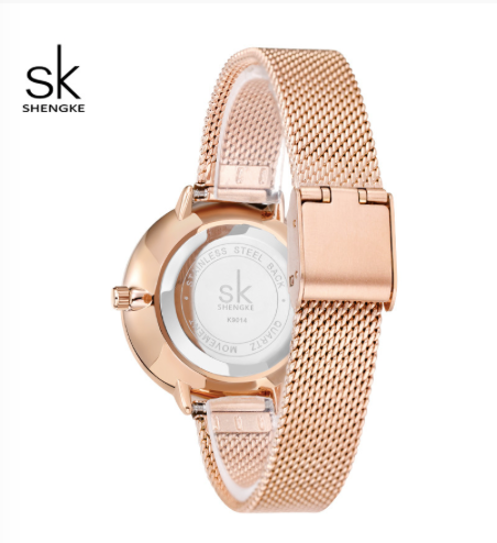 Montre Shengke en mesh or rose et cadran fleuri