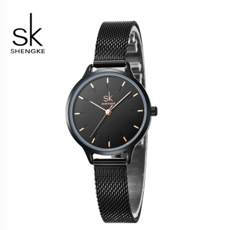 Montre Shengke en mesh noir, modèle plus délicat