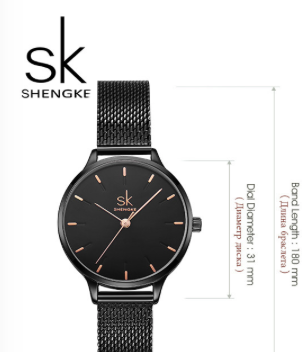 Montre Shengke en mesh noir, modèle plus délicat
