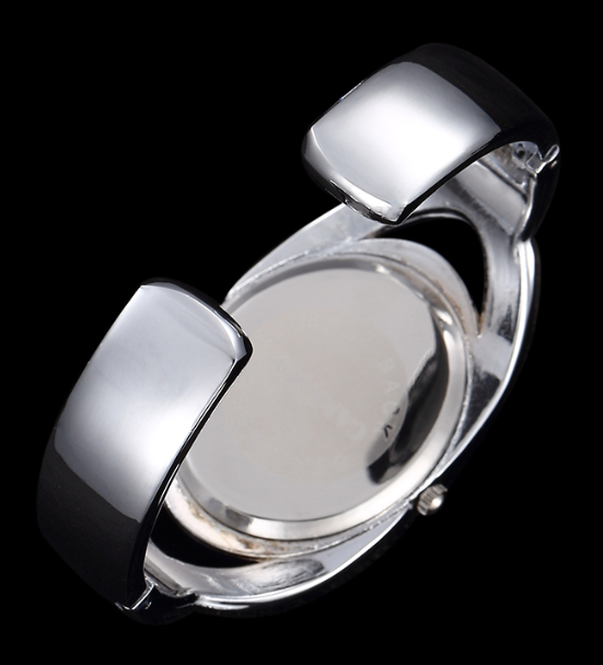 Montre bangle Cansnow noir et argent ovale