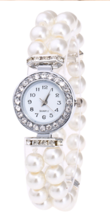 Montre avec bracelet élastique perles blanches