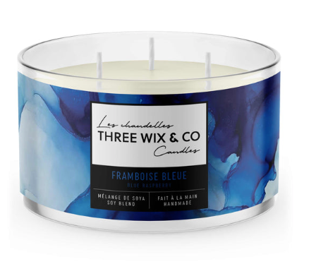 Chandelle de soya 3 mèches - Framboise Bleue - Three Wix & Co