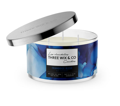 Chandelle de soya 3 mèches - Framboise Bleue - Three Wix & Co