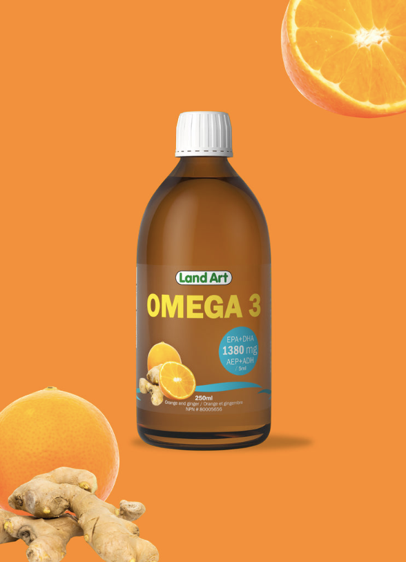 Omega 3 Supplément liquide - 250ml - Orange & Gingembre - Land Art