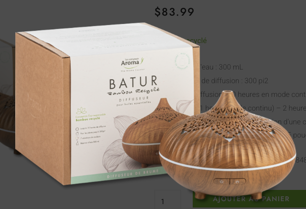 Diffuseur à huiles essentielles ultrasonique en bambou recyclé - Batur - Comptoir Aroma