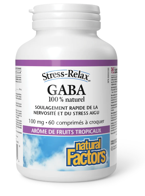 Gaba 100% naturel - 60 comprimés à croquer - arôme de fruits tropicaux - Natural Factors