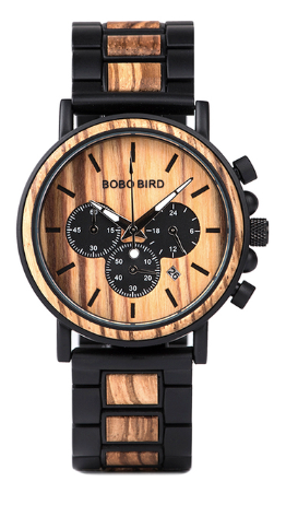 Montre Bobo Bird pour hommes métal noir et bois incrusté