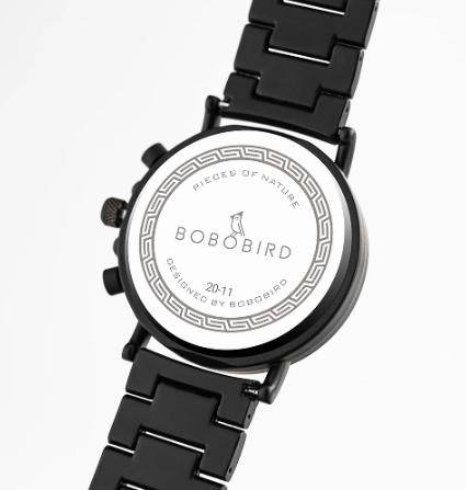 Montre Bobo Bird pour hommes métal noir et bois incrusté