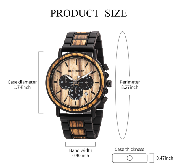 Montre Bobo Bird pour hommes métal noir et bois incrusté