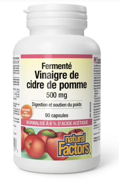 Vinaigre de cidre de pomme fermenté 500mg - Natural Factors - 90 capsules