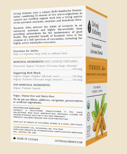 Curcuma fermenté - Living Alchemy - 60 capsules ou 120 capsules