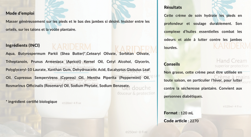 Crème pour les pieds - Kariderm - 120ml