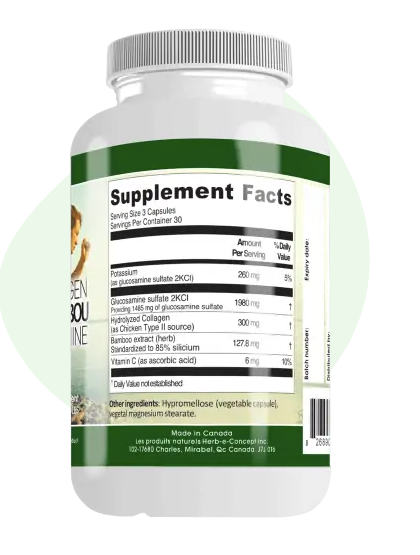 Collagène Bambou Glucosamine- Herb-E-Concept - 90 capsules