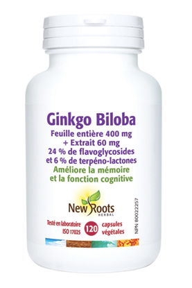 Ginkgo Biloba - Améliore la mémoire et la fonction cognitive - New Roots - 60 ou 120 capsules