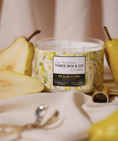Chandelle de soya 3 mèches - Poire blanche et Thé Vert - Three Wix & Co
