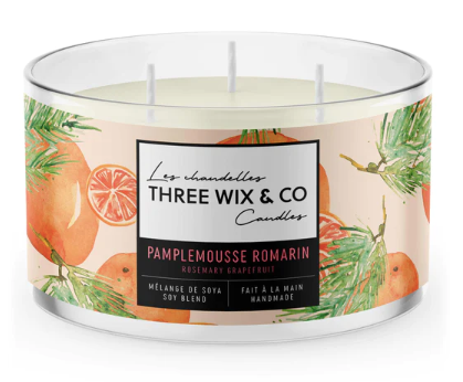 Chandelle de soja - Pamplemousse & Romarin - Three Wix & Co