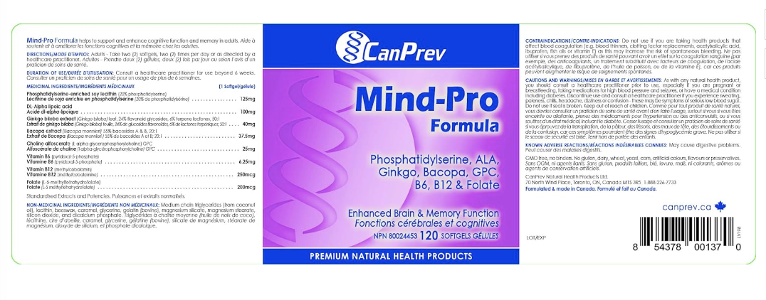 Mind-Pro (Mémoire et fonction cognitive) - CanPrev - 120 gélules