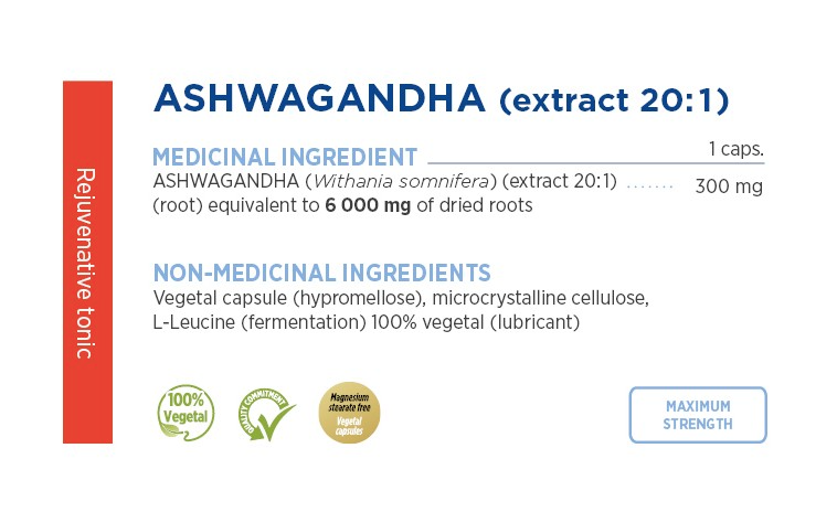 Ashwagandha  (extrait de racine 20:1) - 6000mg - Gamma Force - 60 capsules
