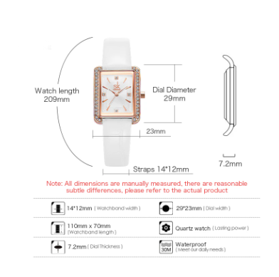 Montre femme rectangle bracelet de cuir blanc