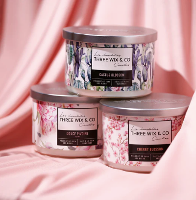 Chandelle de soya 3 mèches - Cherry Blossom - Three Wix & Co