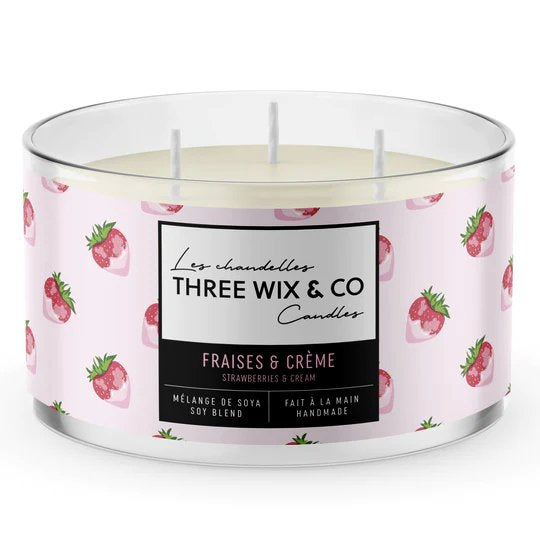 Chandelle de soya - Fraises & Crème - Three Wix & Co