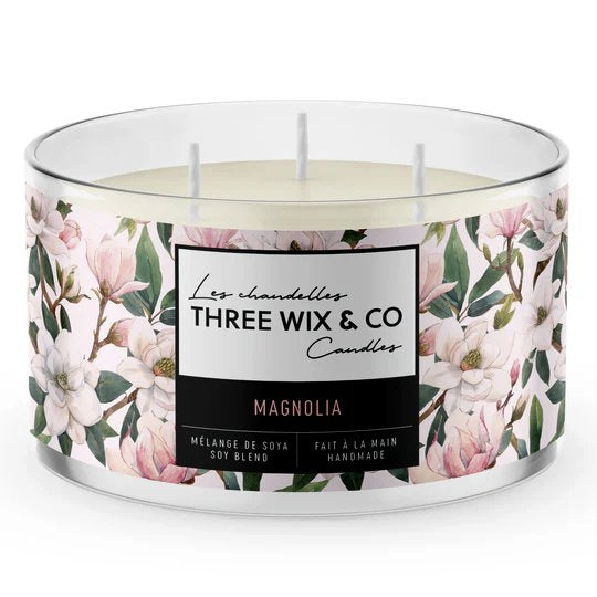 Bougie de soya 3 mèches - Magnolia - Three Wix & Co