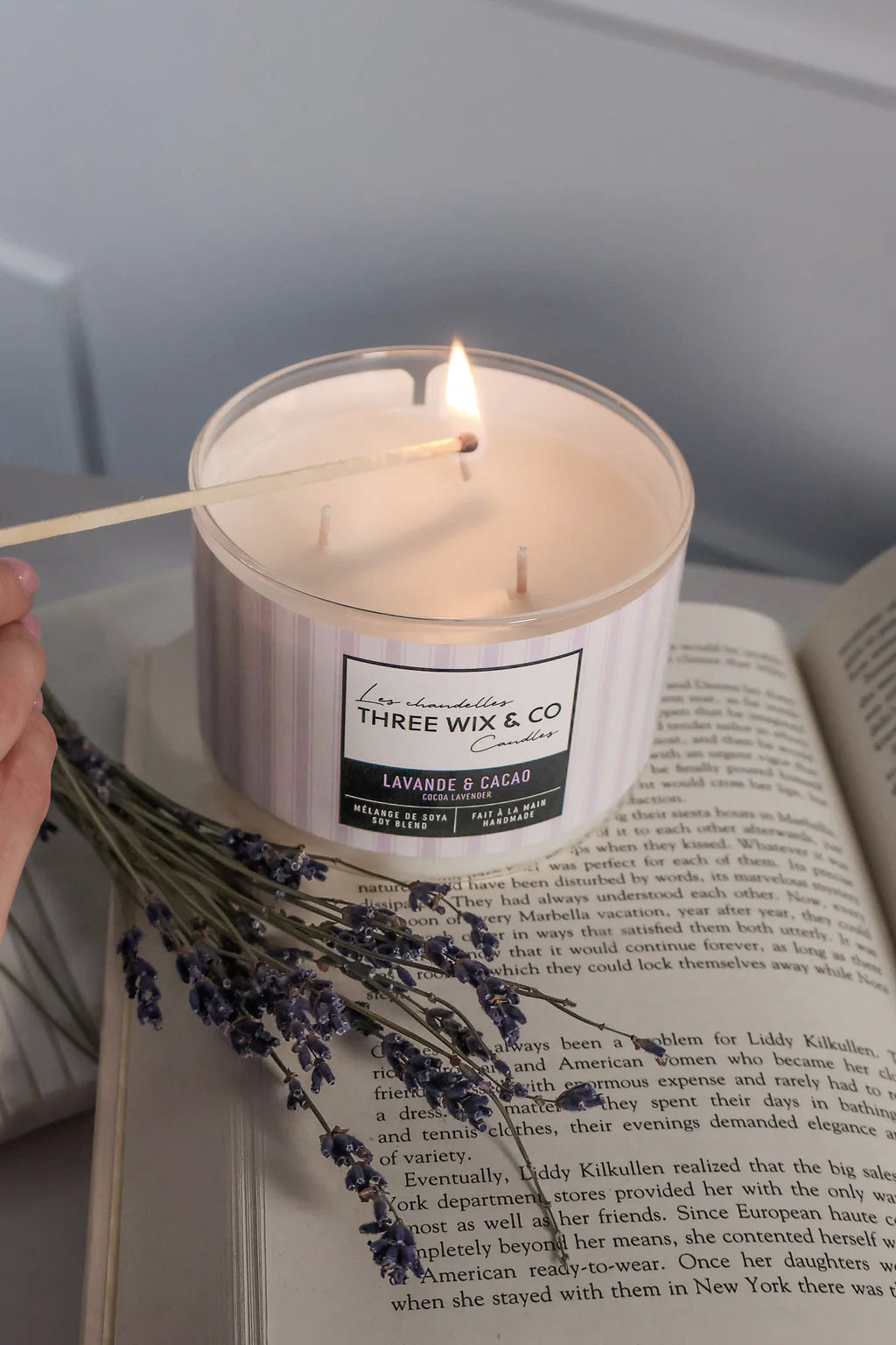Chandelle de soya 3 mèches - Lavande & Cacao - Three Wix & co candles