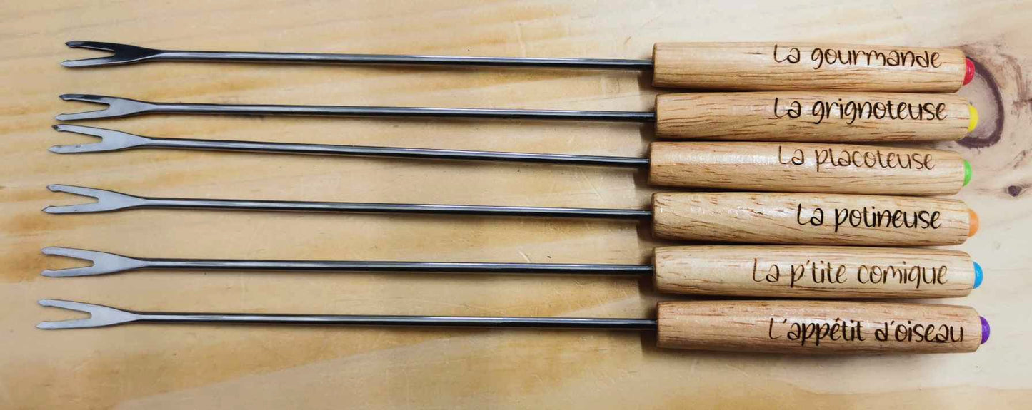 Lot de 6 fourchettes à fondue humoristiques (version féminine)