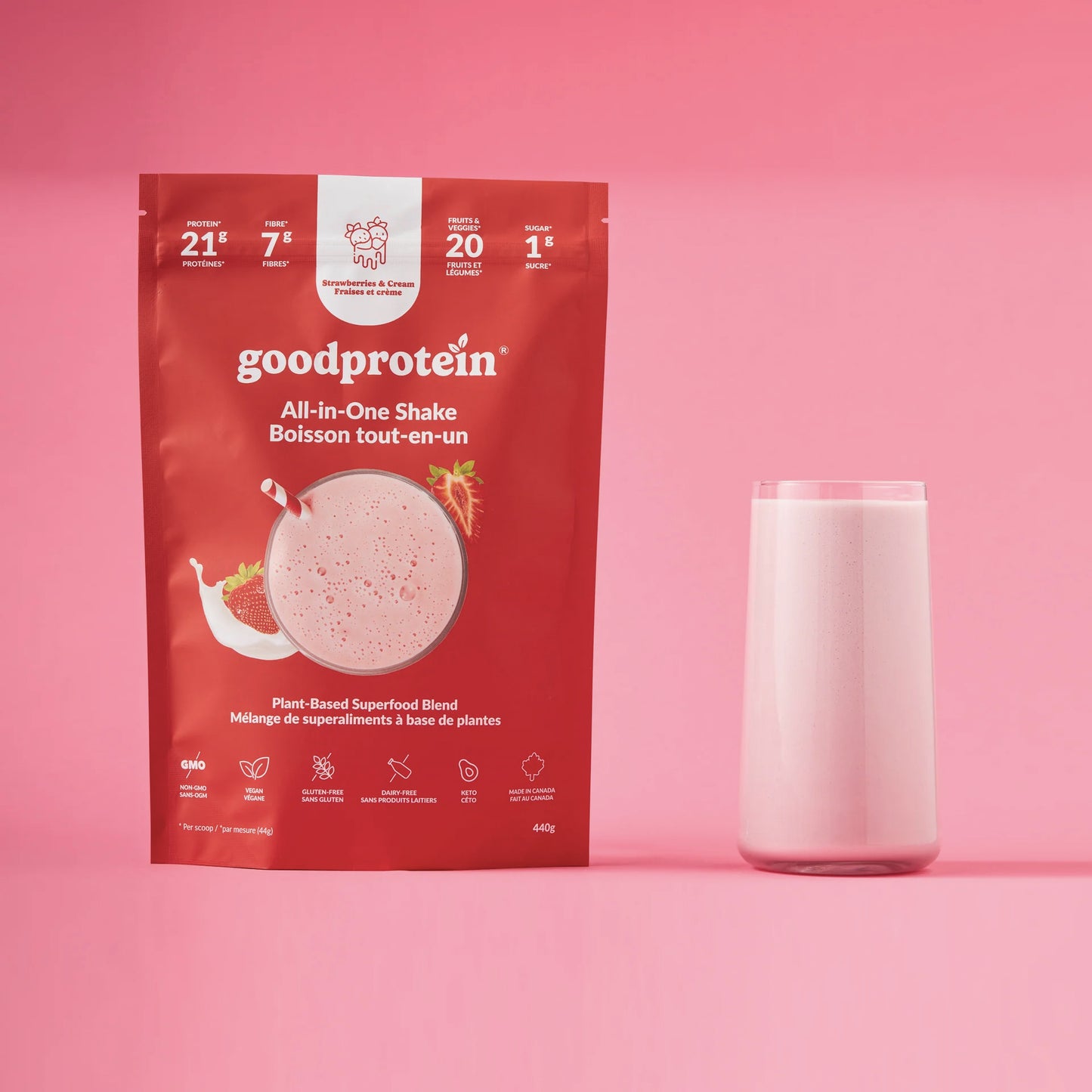 Protéines végétales - Boisson tout-en-un - Fraise et Crème - Good Protein - 2 formats