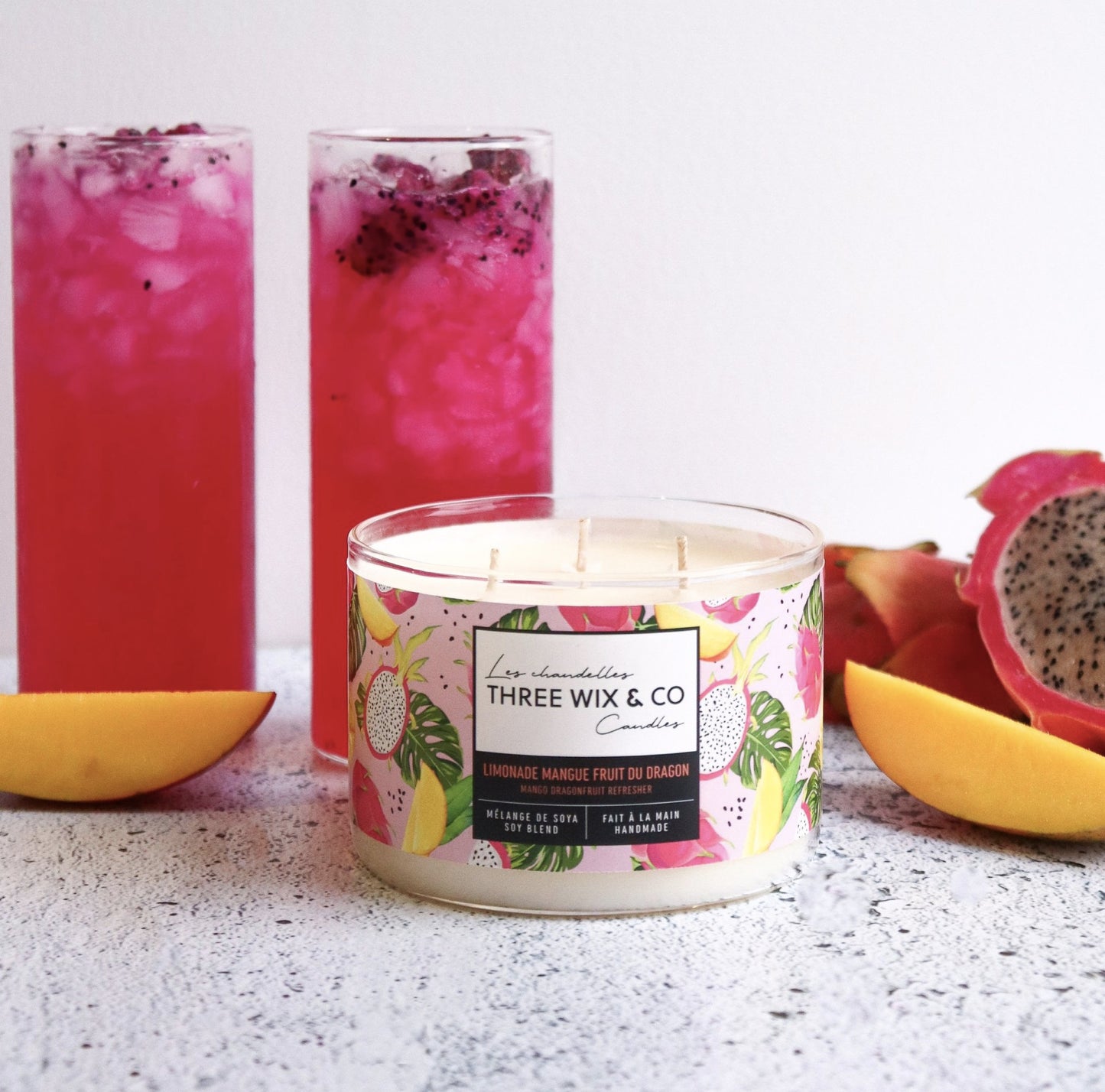 Bougie de soja 3 mèches - Limonade Mangue Fruit du Dragon - Three Wix & Co