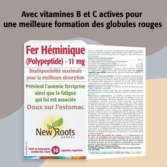 Fer Héménique - Prévient anémie ferriprive - New Roots - 30 capsules