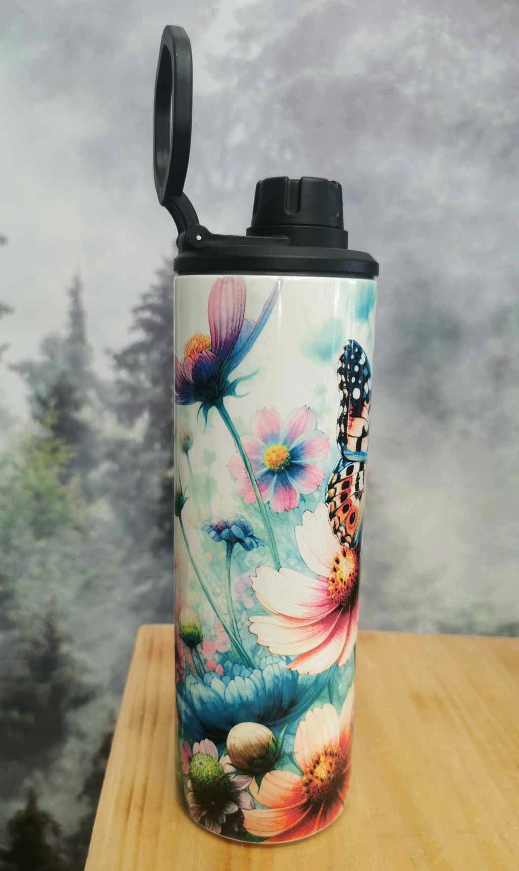 Gourde isotherme sport 20 oz. - Fleurs et papillons