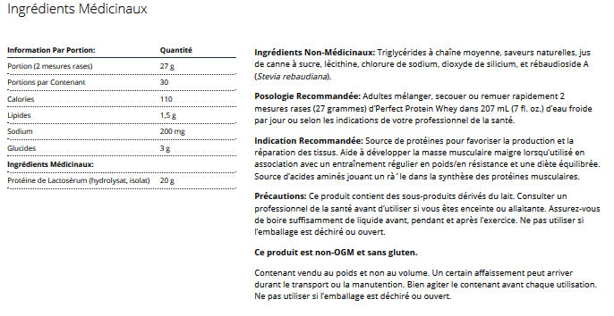 Perfect Protein Whey (chocolat ou vanille)- Metagenics -810g