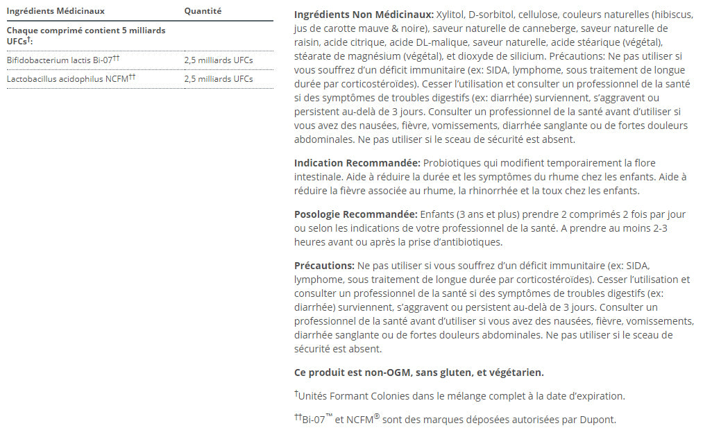 UltraFlora Kids Probiotics - Metagenics - 2 formats (60 ou 120 comprimés à mâcher)