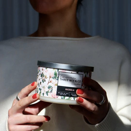 Bougie de soya 3 mèches - Magnolia - Three Wix & Co