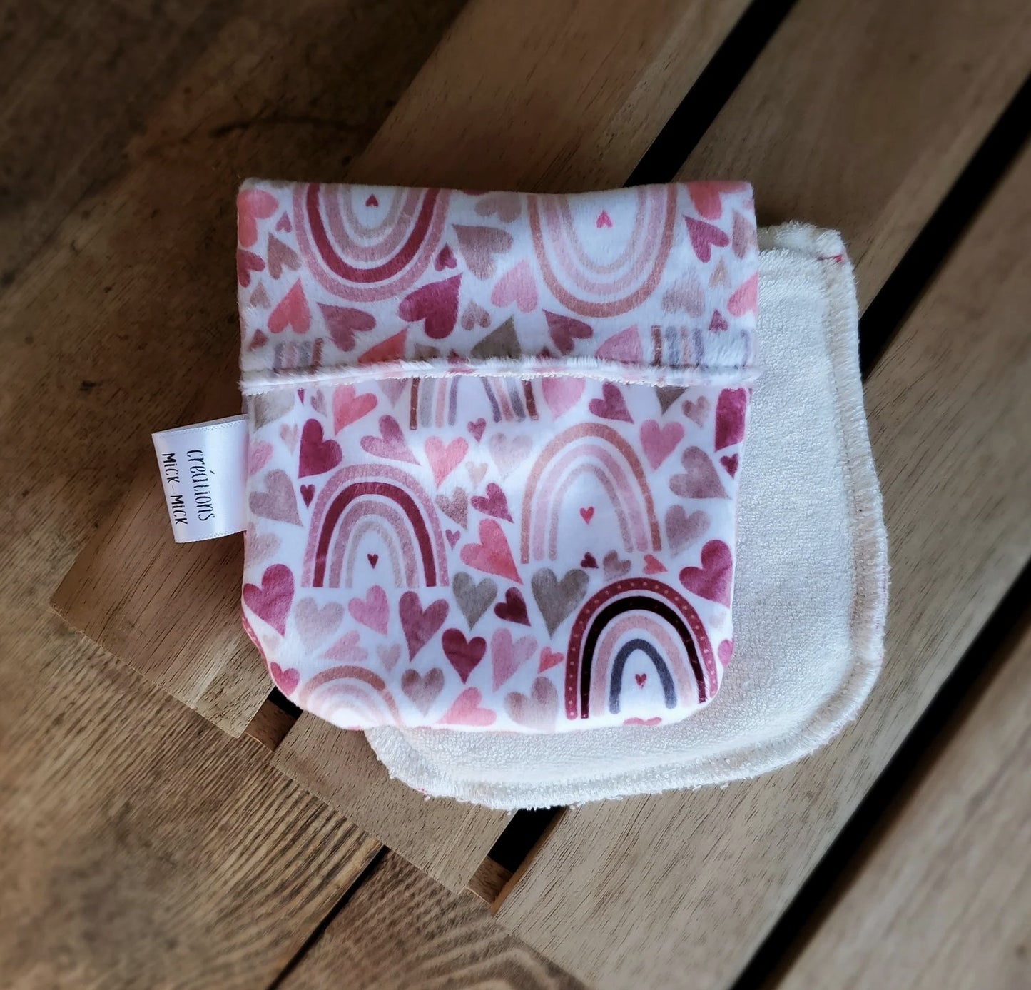 Mitaine de bain - Petits coeurs et arc-en-ciel